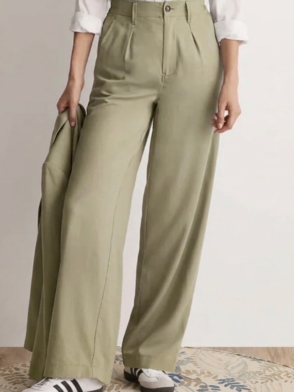 Madewell NWT Neale Straight-Leg Pleated Pant Drapeweave Olive Green 2P